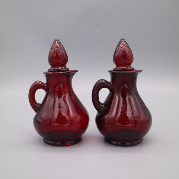 Vintage Avon Ruby Red Glass Cruets Pitcher Decanter Strawberry With Stopper - Picture 6 of 7